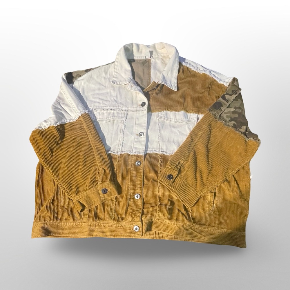 Cato Plus Size 22 Denim Corduroy Camo Patchwork Jacket casual‎ electric, grandpa